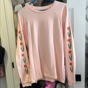 Obey Light Pink Long Sleeve Tee with Floral Sleeves